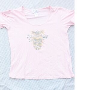 Chippendales Graphic T-Shirt Pink‎ Striped Short Sleeve Tee Top